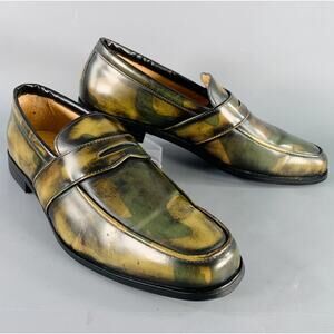 BAJOLUGO Size 10.5 Green Brown Camo Penny Loafers